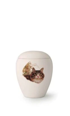 Tierurne Siena | Seidenmatt Creme-weiß Glasiert | Mit Gemalten Motiven | 0,5 L Volumen