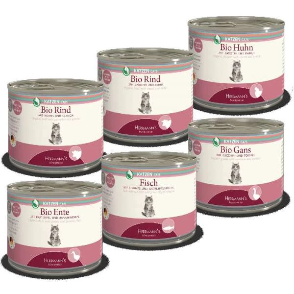 Hermanns Bio Schlemmerpaket | Verschiedene Sorten | 12x200g Katzenfutter 3 Hermanns Bio Schlemmerpaket | Verschiedene Sorten | 12x200g Katzenfutter