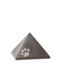 Tierurne Pyramide | Einfarbig | Pfötchen Aus Swarovski-Kristallen | Urne Mit Perlmuttschillernder Ob